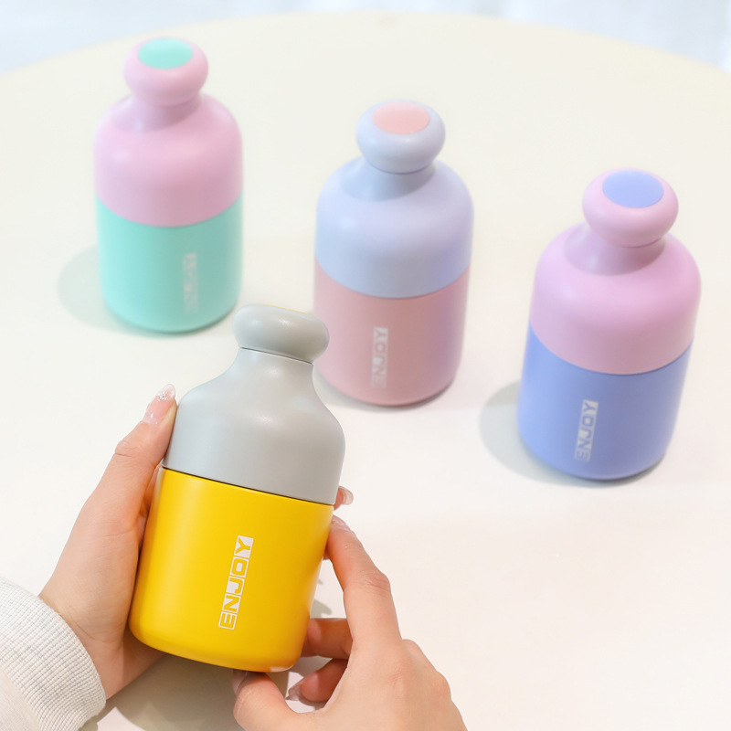 Cute and fun mini color-blocking insulated cup, cold preservation stainless steel office white-collar elite workplace cup gift, convenient water cup Specification drawing