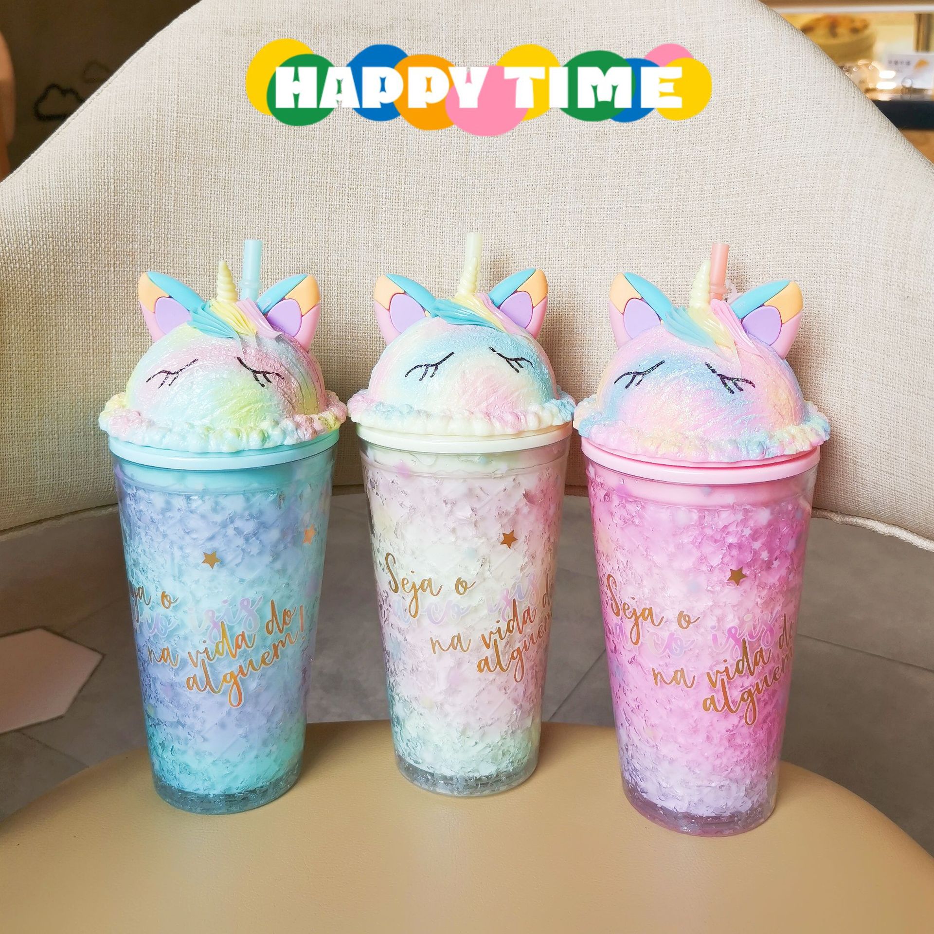 New ice crush cup, cute unicorn gradient color straw cup, high appearance level, home and office creative multi-functional cup details Picture