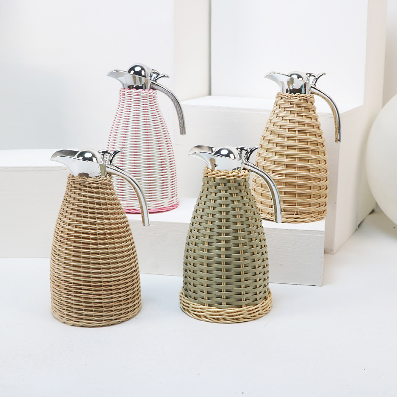 Rattan woven 304 stainless steel vacuum insulated thermos, hand-woven European coffee pot, thermos, household 2L Specification drawing