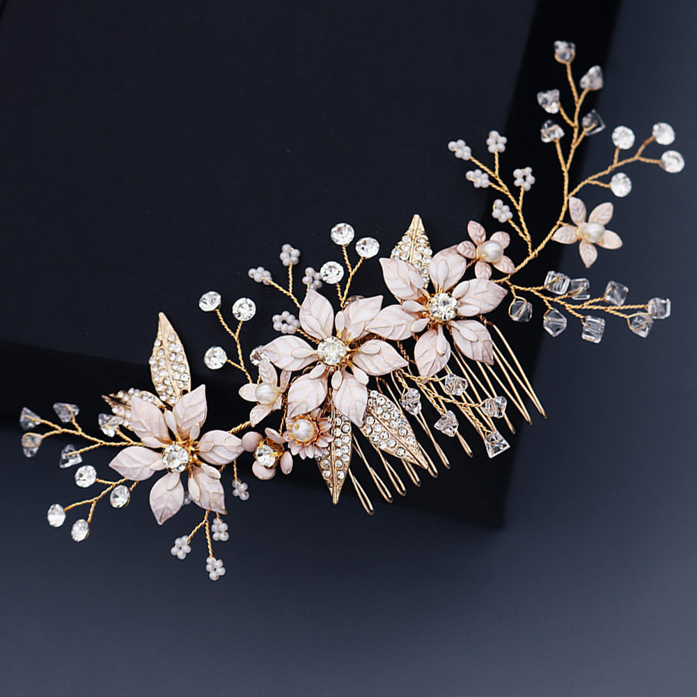 Korean-style wedding accessories, bride's wedding headwear, forest-style floral pearl combs, handcrafted crystal wedding dresses, hair combs full figure