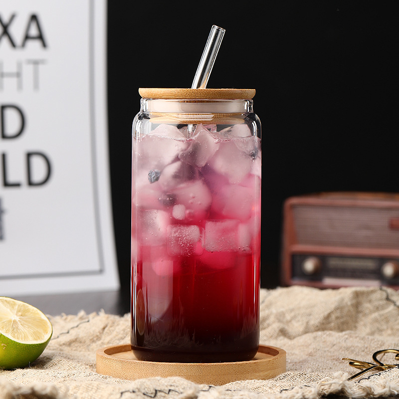 Creative high-temperature resistant lid straw cup, high borosilicate heat-resistant glass cup, high appearance level milk tea, coffee and cola cup Specification drawing
