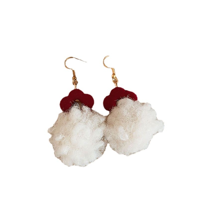Red Christmas stud earrings for women in autumn and winter, 2024 new styles of pom-pom long tassel earrings, bow and stylish earrings Item Picture