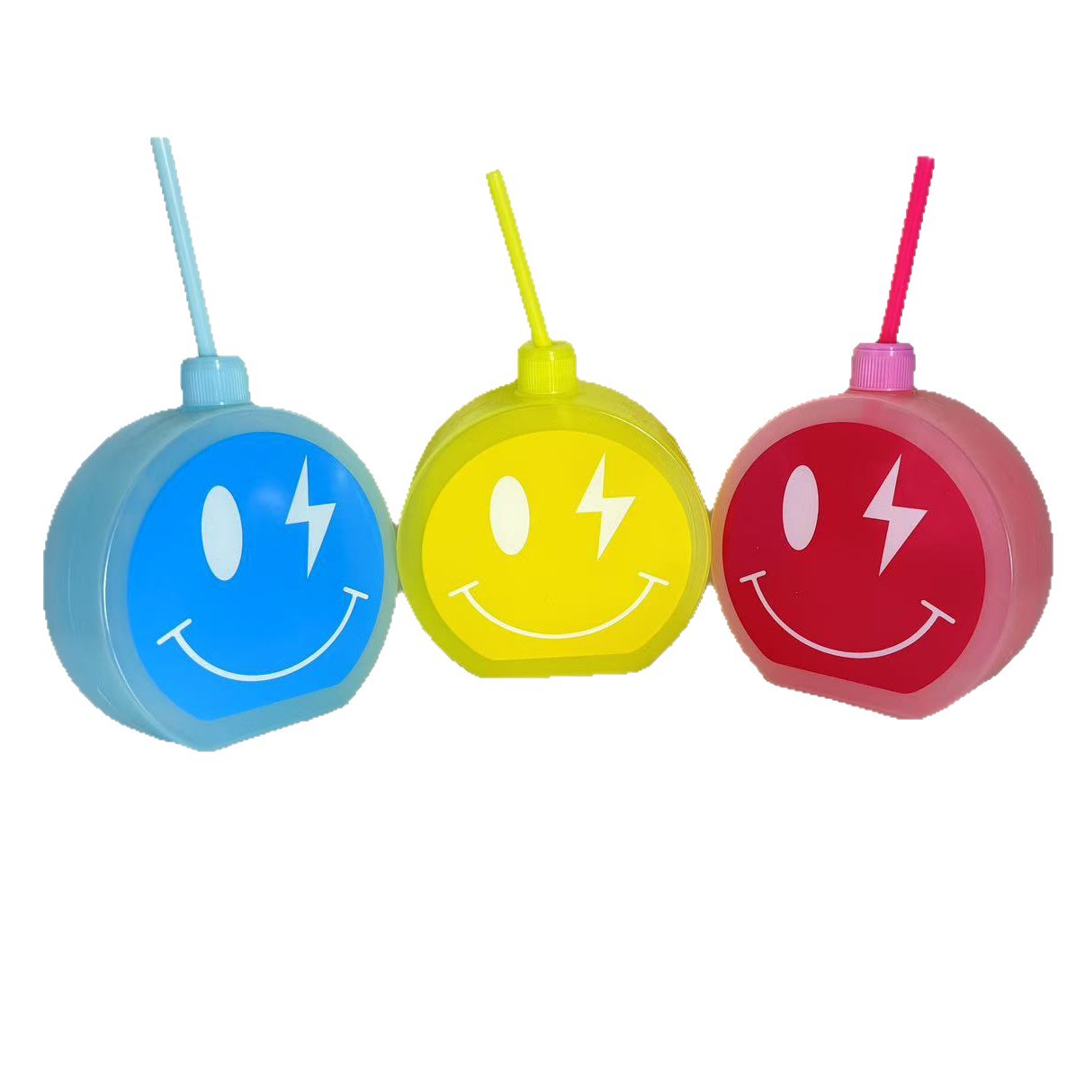 Factory direct sales Amazon best-selling plastic cartoon smiling face straw water cup, 600ml single-layer portable Item Picture