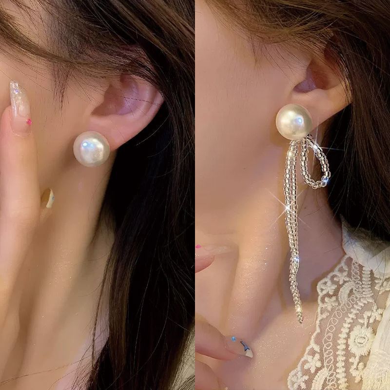 Super fairy-like bow tassel stud earrings for women, a new 2024 trendy, niche and high-end style earring, a best-selling accessory details Picture