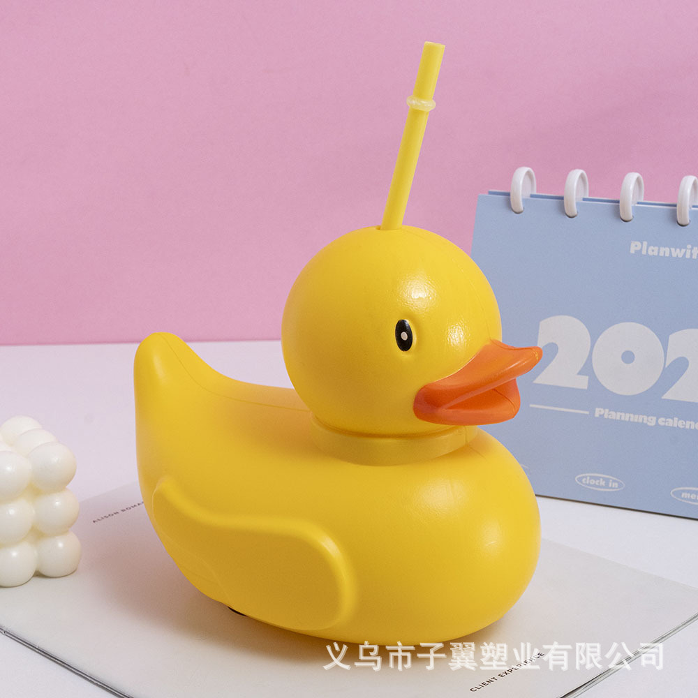 The cross-border bestseller, the big Yellow Duck plastic straw cup, is a cute cartoon outdoor must-have with a large capacity of 1000ml details Picture
