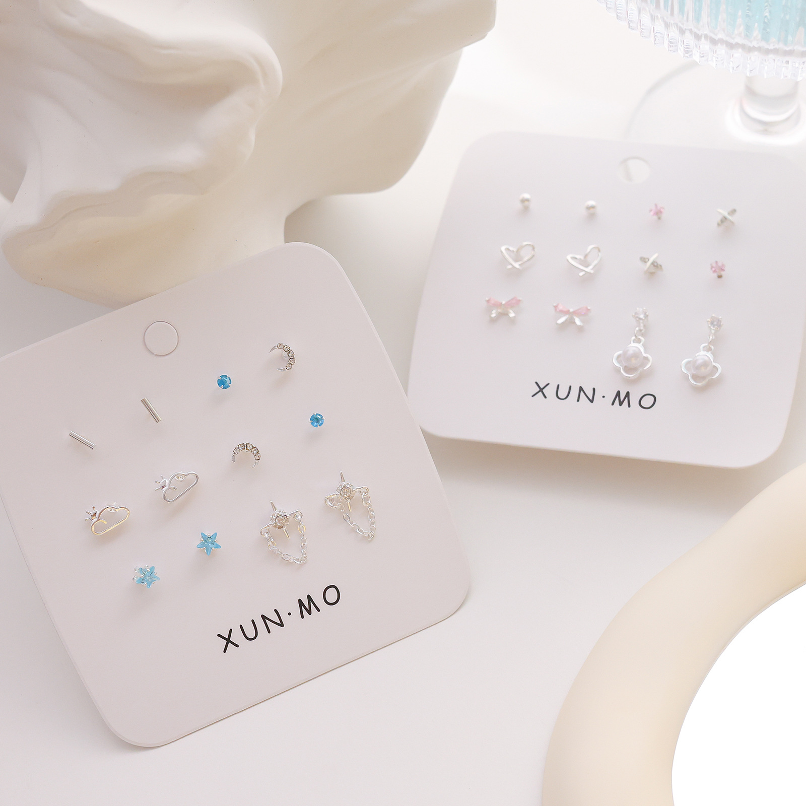 Sweet and Cool Aurora Exquisite silver needle stud earrings, versatile and elegant earrings for women, new heart-shaped set pendants and earrings wholesale details Picture