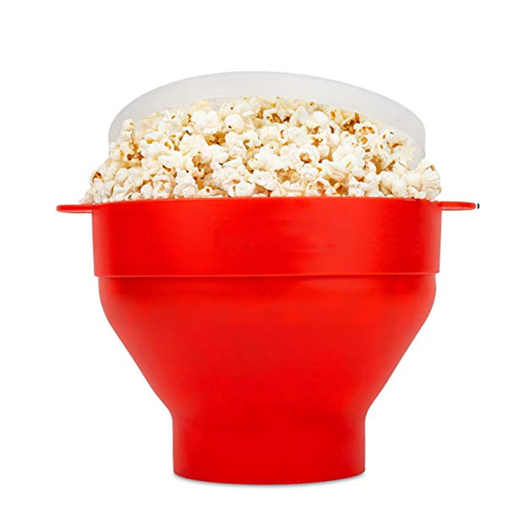 Amazon high-temperature resistant, foldable silicone popcorn bowl with handle, microwave silicone popcorn bucket with lid Item Picture