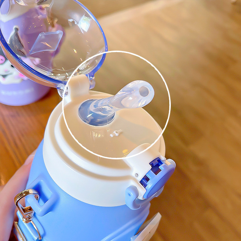 Sanrio series of popular insulated cups, cute girls' water cups, convenient student sports straw cups, cartoon bouncing details Picture