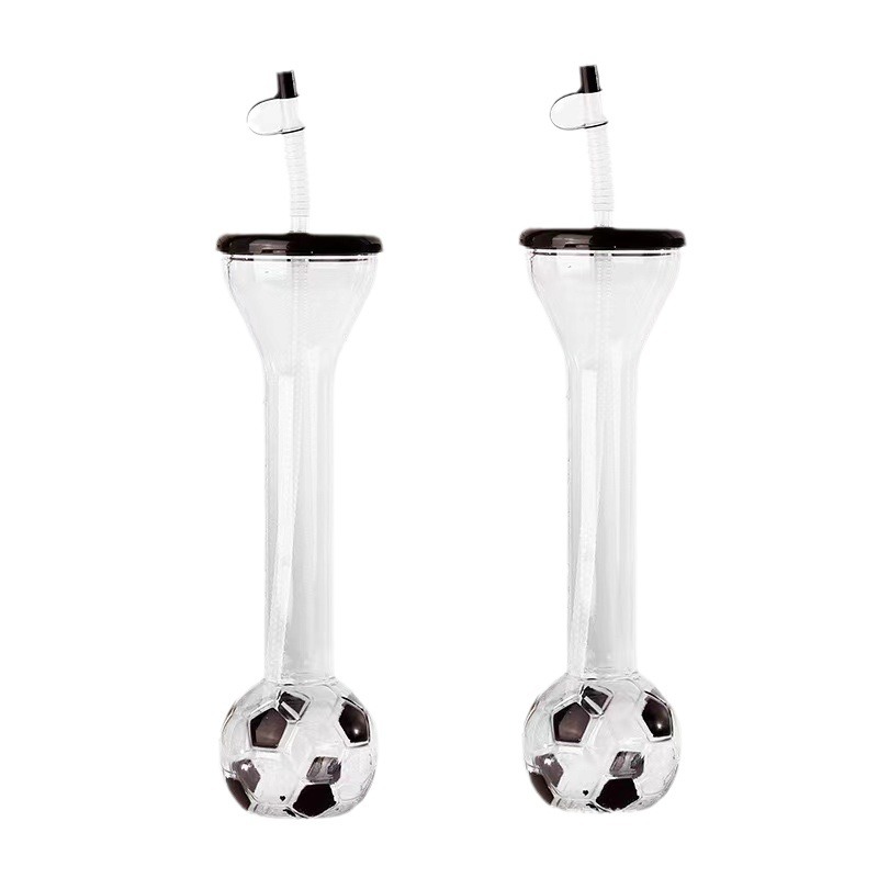 Simple, fashionable and creative cartoon cup, disposable plastic straw cup, popular milk tea and juice bottle, new football style Item Picture