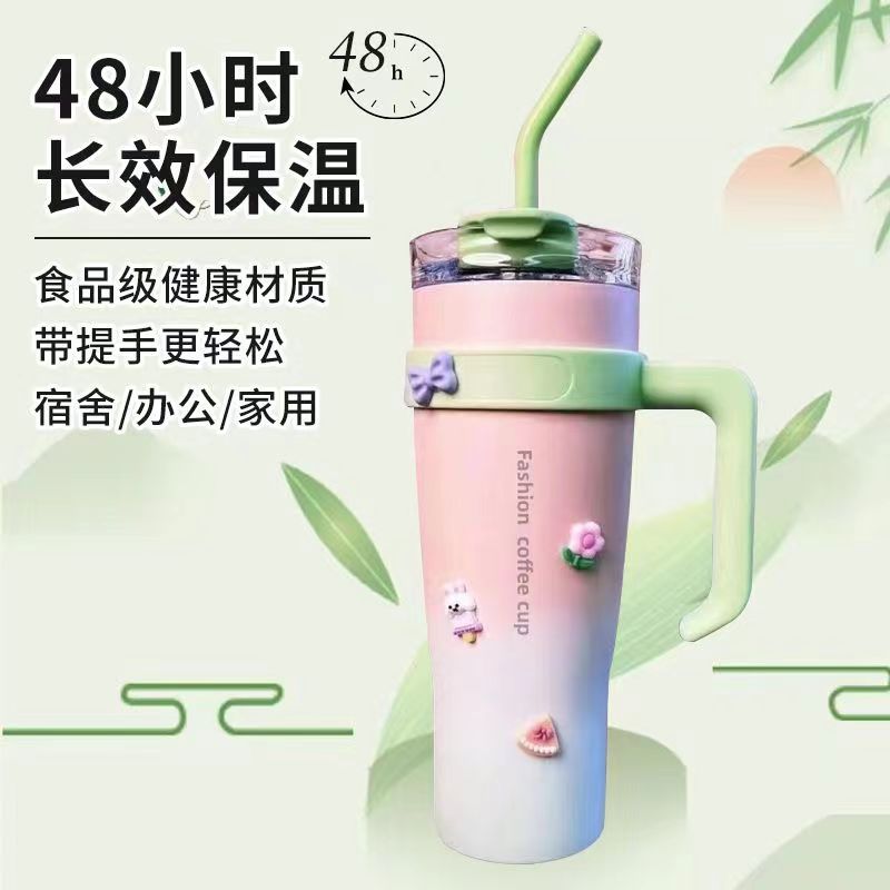 Cross-border foreign trade car ice King Cup, giant insulated cup, large-capacity outdoor straw cup with handle, vehicle-mounted details Picture