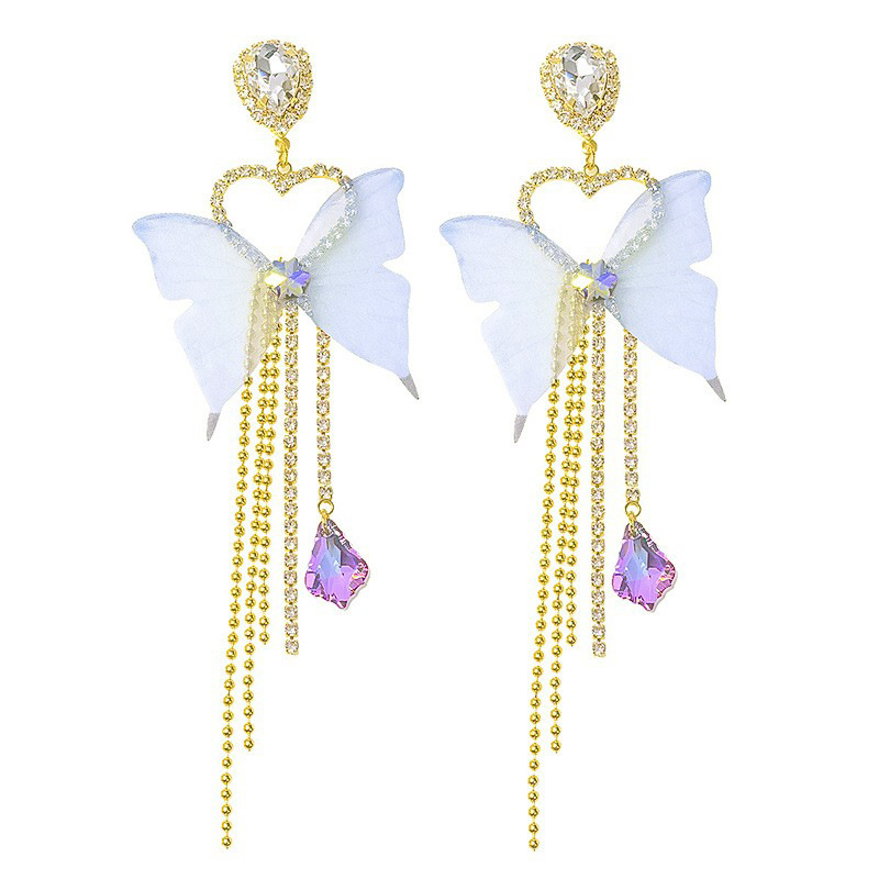 The elegant and luxurious, high-end butterfly tassel earrings exude an ethereal and exaggerated personality, with a nightclub socialite style and exquisite long earrings Item Picture