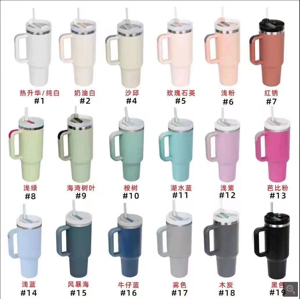 Cross-border stainless steel second-generation 40oz handle car cup with straw, portable ice cup for car, insulated and chilled water cup full figure