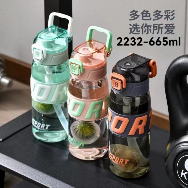Bouncing lid plastic straw cup, student outdoor fitness portable large-bellied water cup, summer anti-scald high appearance level direct drinking cup full figure