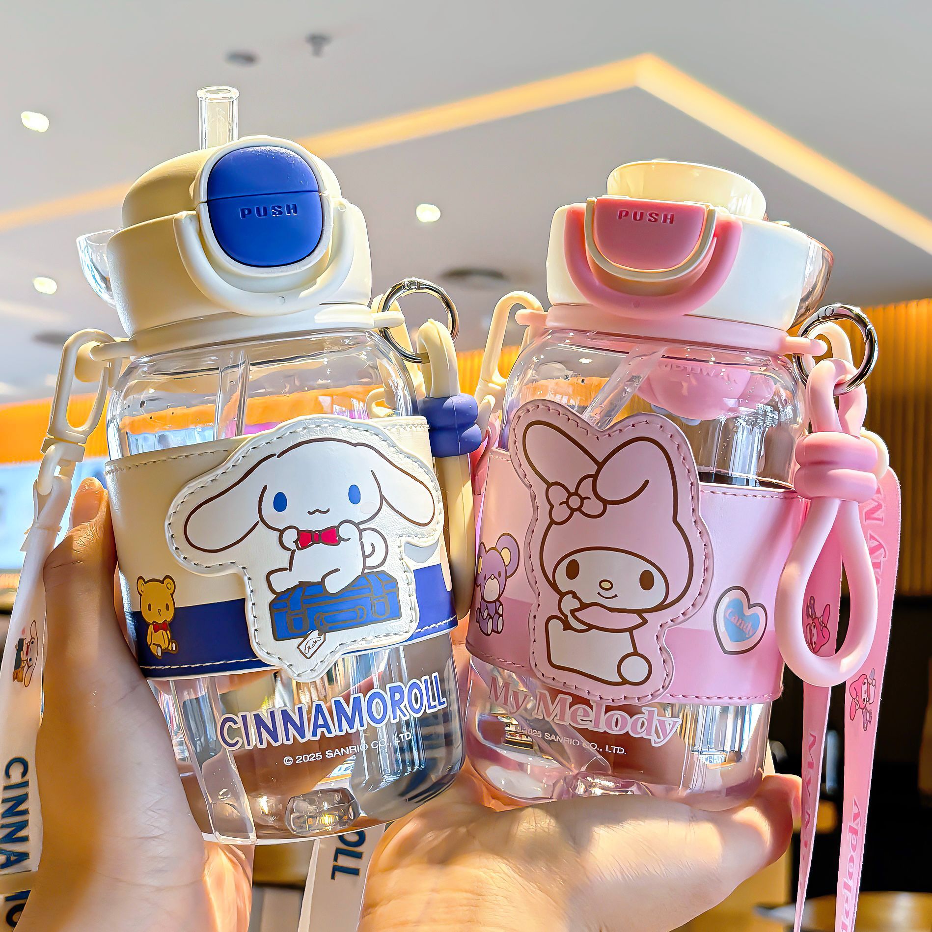 Sanrio Family Series double-drinking cup sleeves, plastic cups, cup ropes, cup rings, children's cartoon eco-friendly large-capacity drinking cups Specification drawing