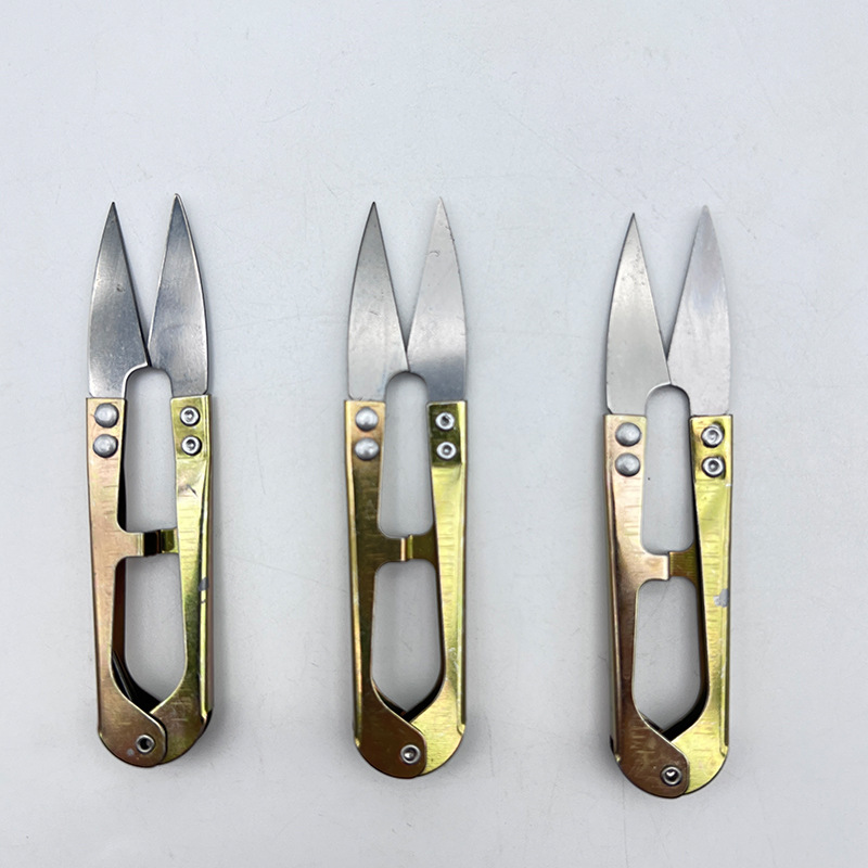 Factory direct sales of galvanized iron scissors, cross-stitch tools, U-shaped yarn scissors, fishing line scissors, white cross-stitch scissors, and small scissors details Picture