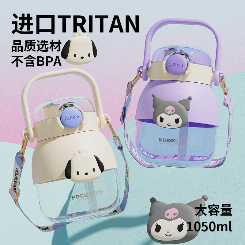 Sanrio genuine large-capacity tritan children's water cup, high appearance level plastic cup, convenient double-drinking straw cup Application Scenario