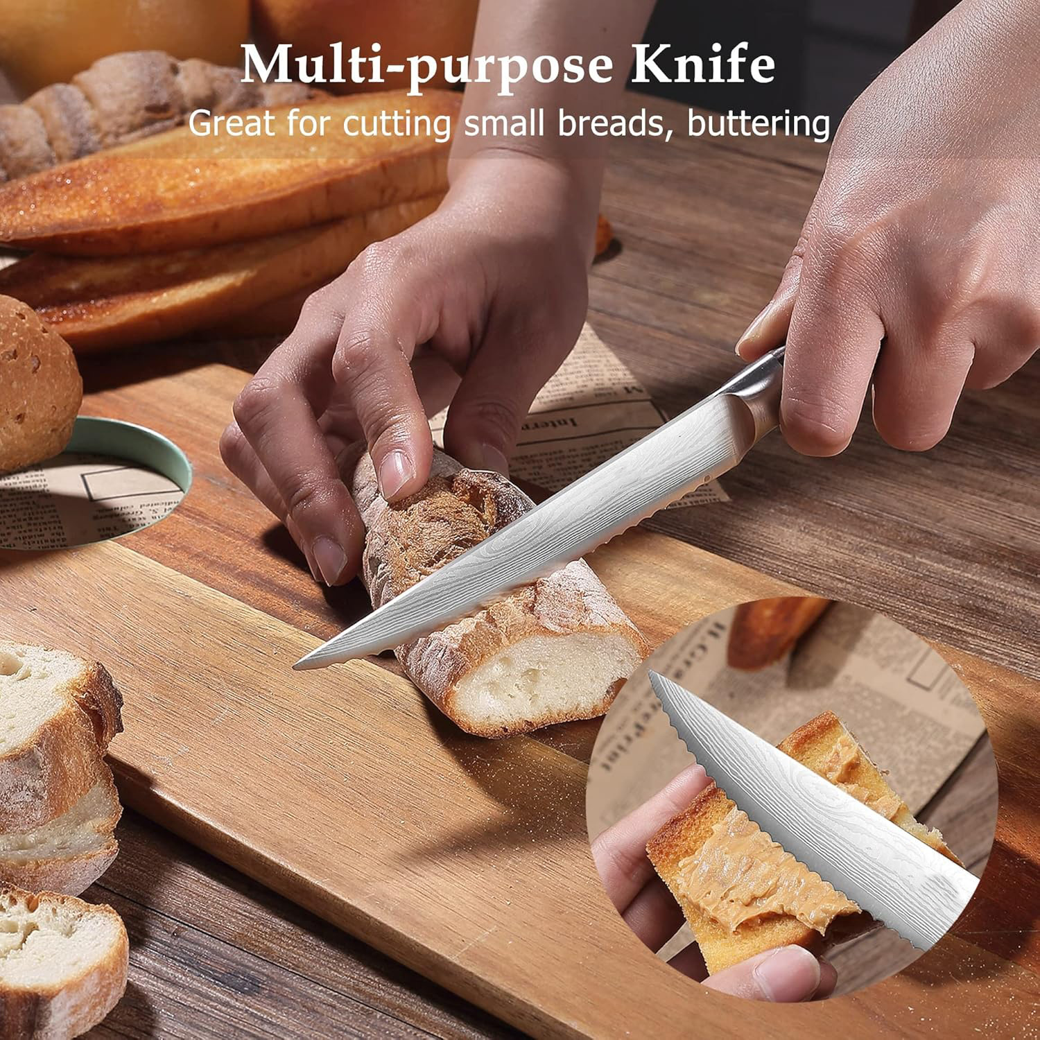 Cross-border 4.5-inch steak knife set with color wood handle, bread sawtooth knife, Western restaurant steak knife factory wholesale details Picture