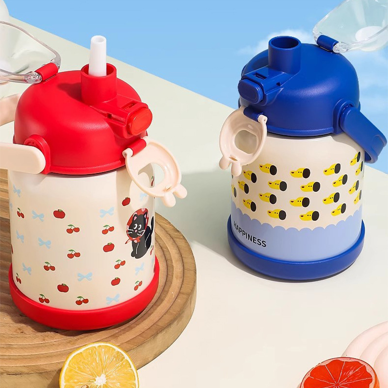 Children's insulated cup, high appearance level, large-capacity water cup, new women's straw, cute student portable large-bellied cup Specification drawing
