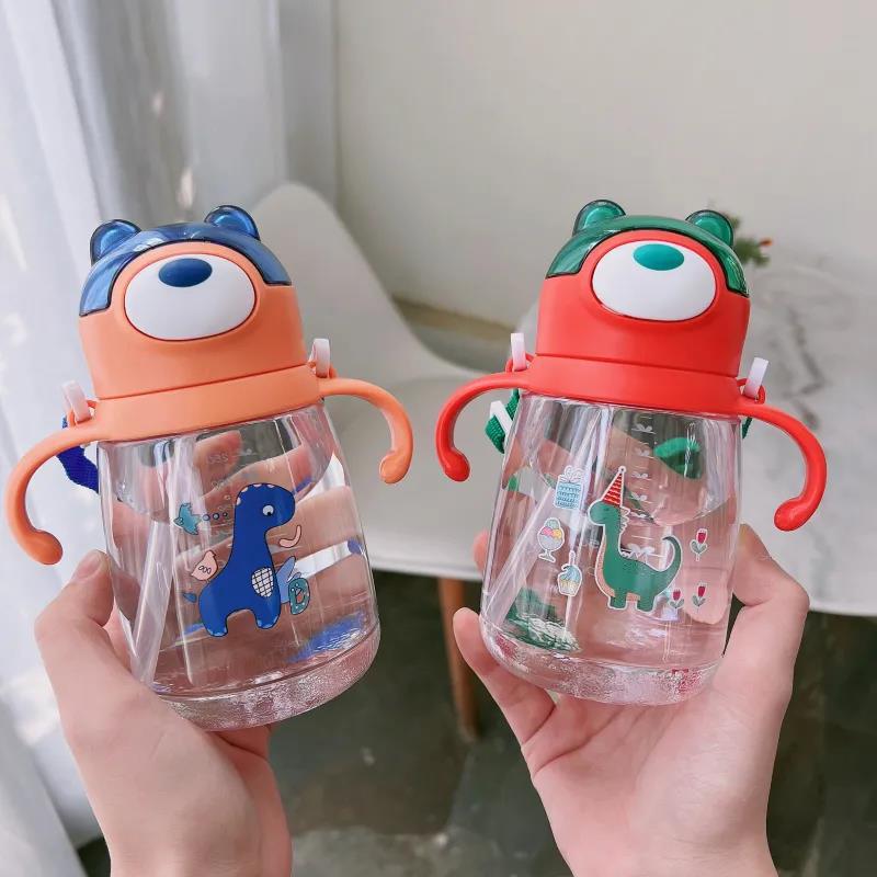 Seliya children's water cup with straw, plastic anti-drop cup, cartoon for primary school students, kindergarten handle portable water bottle details Picture