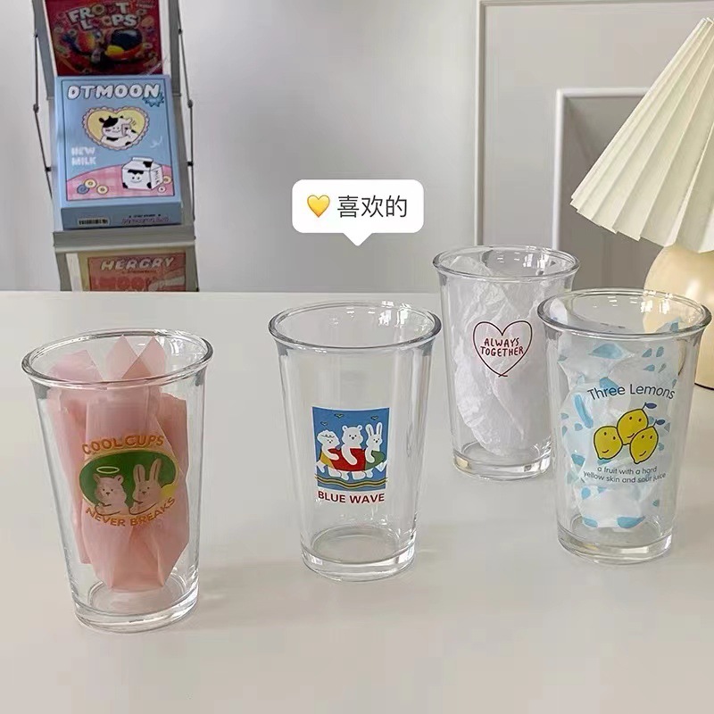 Printed glass cups, cute angel bear, large-capacity home breakfast milk cups, cold drink water cups Application Scenario