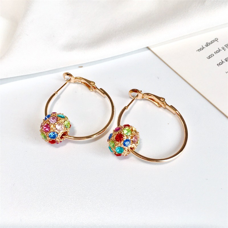 Korean version of ins colorful crystal ball stud earrings, retro and fashionable colorful diamond small ball earrings and earrings details Picture