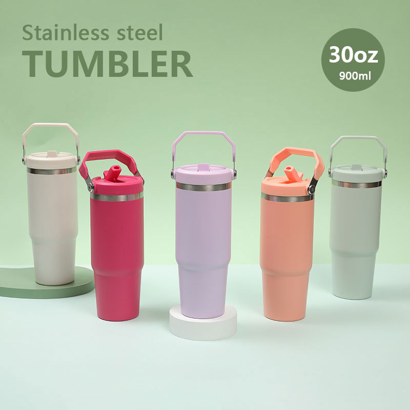 Cross-border large-capacity 304 vacuum stainless steel insulated cup, portable handle, 30oz ice cup, student cup details Picture