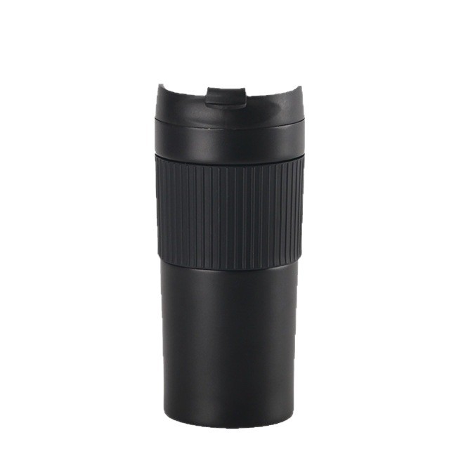 New cross-border silicone sleeve stainless steel coffee cup, double-layer stainless steel insulated cup with press rod and filter screen Item Picture