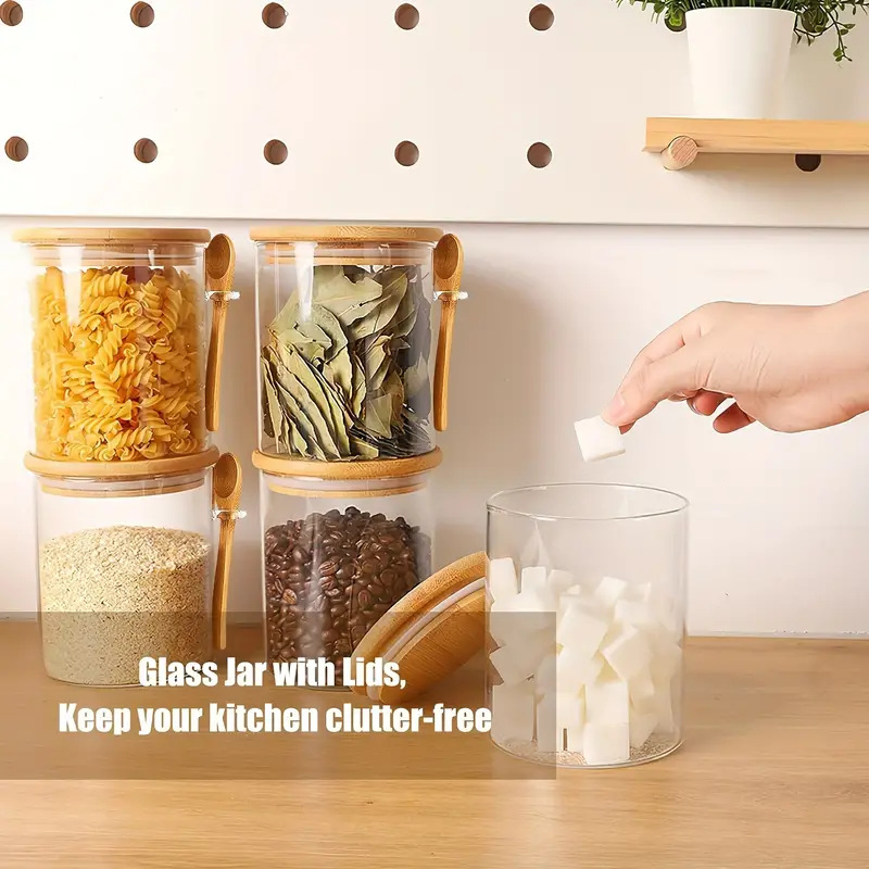 Edible preservation glass jars with LIDS, high-temperature warm spoon storage jars, high borosilicate glass sealed jars, and grain jars Specification drawing