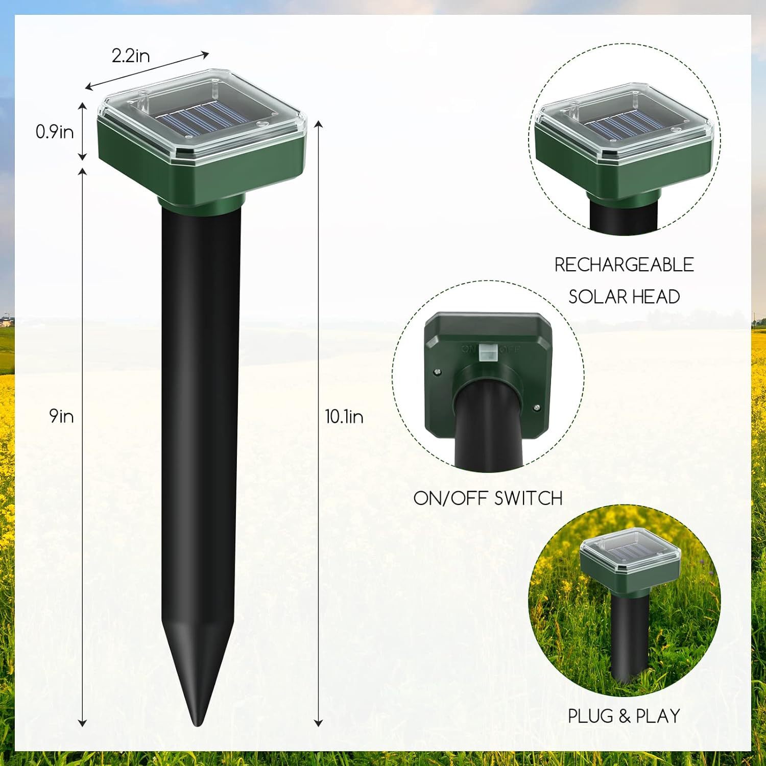 Solar-powered rat repellent, courtyard ultrasonic dog repellent, outdoor LED sensor square with light solar-powered bird repellent Application Scenario