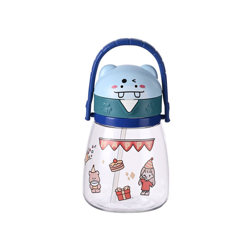 Summer trendy and cute student water cup, large-capacity children's water bottle, high appearance level, plastic cup with straw, anti-drop Item Picture