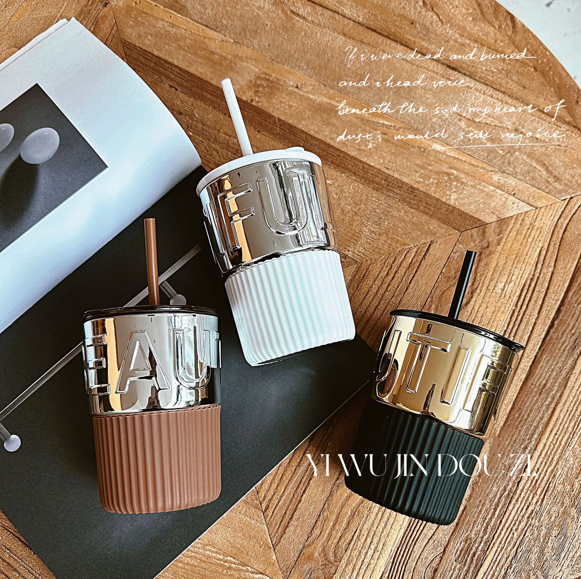 Ins-style glass cups, American boys' high-end coffee cups with straws, high appearance level, office heat-resistant water cups with LIDS details Picture