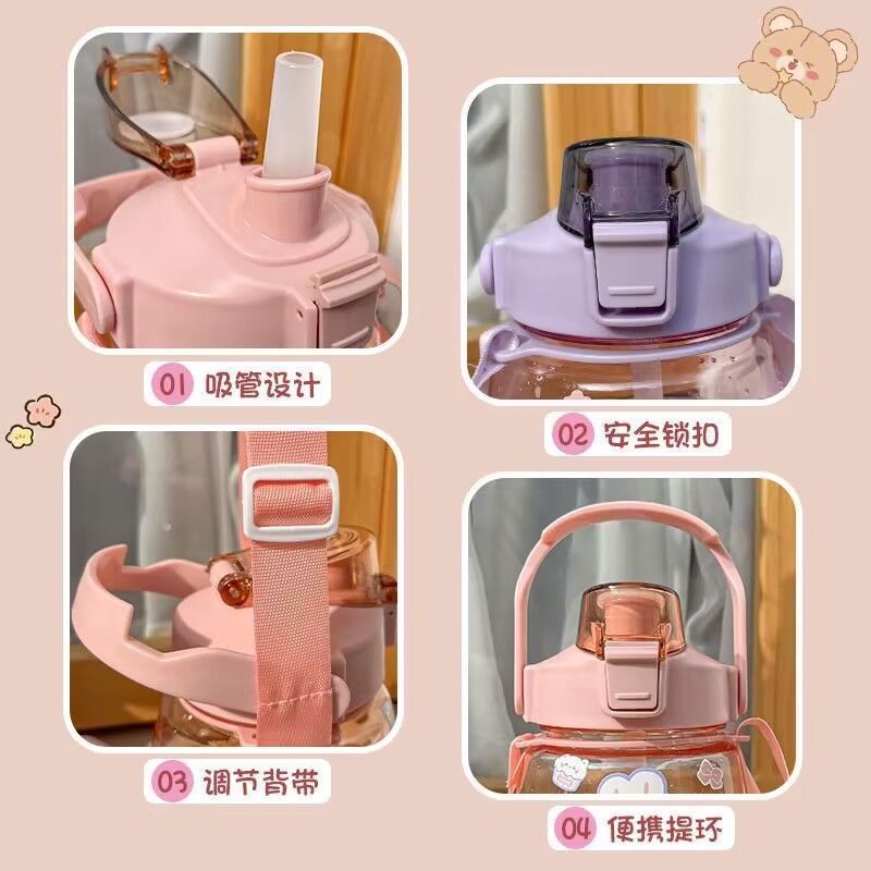 Popular large-bellied cups, large-capacity children's plastic water cups, summer portable water bottles, student straw cups, cartoon plastic cups details Picture