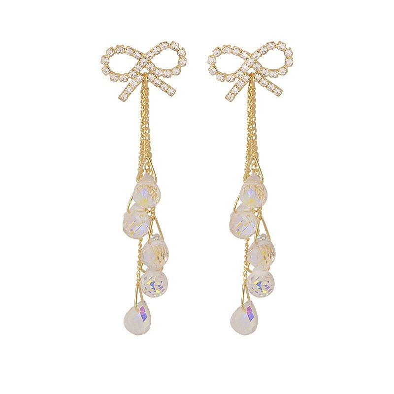 Fashionable and elegant, cold style, exquisite and individual, bow crystal earrings, tassels, high-end and exaggerated earrings for women wholesale Item Picture