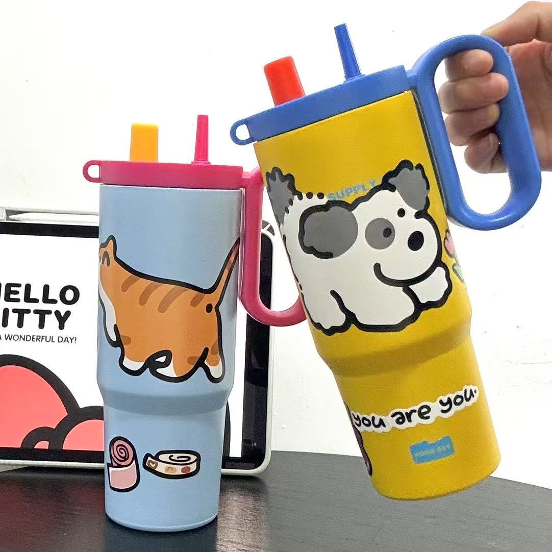 This is a portable 316 stainless steel drinking straw cup with a handle for students. It has a large capacity and a high level of appearance. It can be used for car trips Specification drawing