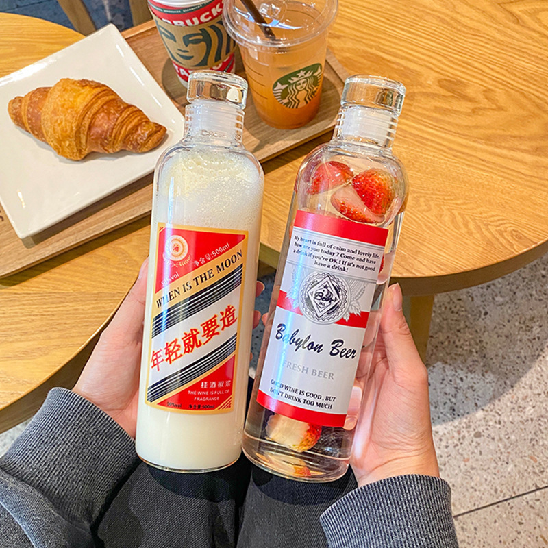 Creative wine bottles, glass cups, ins high appearance level, transparent portable cups, thickened large-capacity beer, trendy student water cups full figure