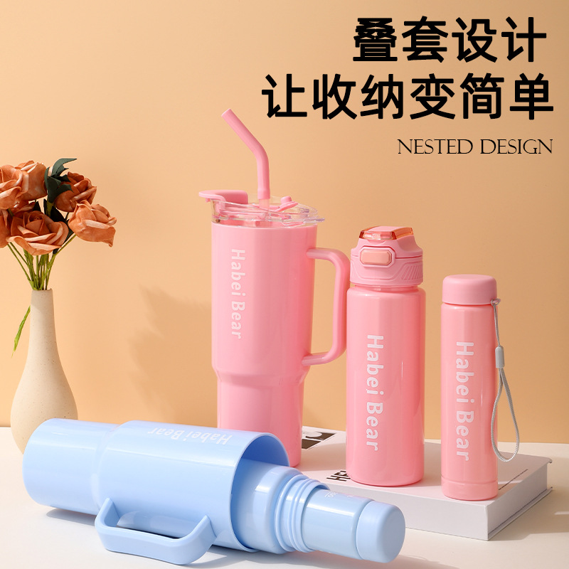 Amazon 40oz large-capacity straw ice cup, gradient plastic cup, three-piece set, outdoor portable travel handle cup Application Scenario