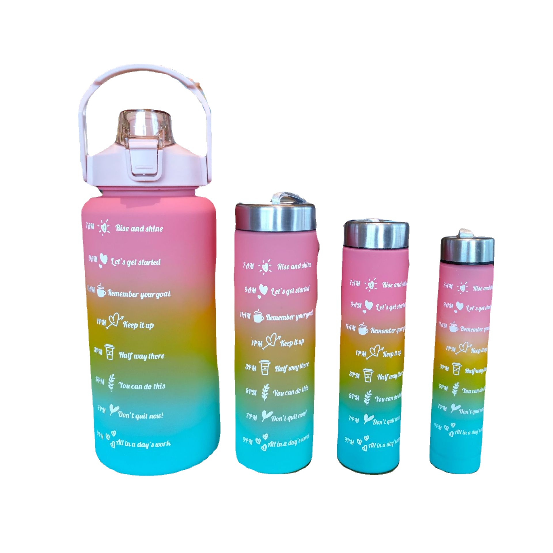 Four-piece set of gradient frosted water cup, portable drawstring space cup, sports water bottle, large-capacity bouncing straw cup Item Picture