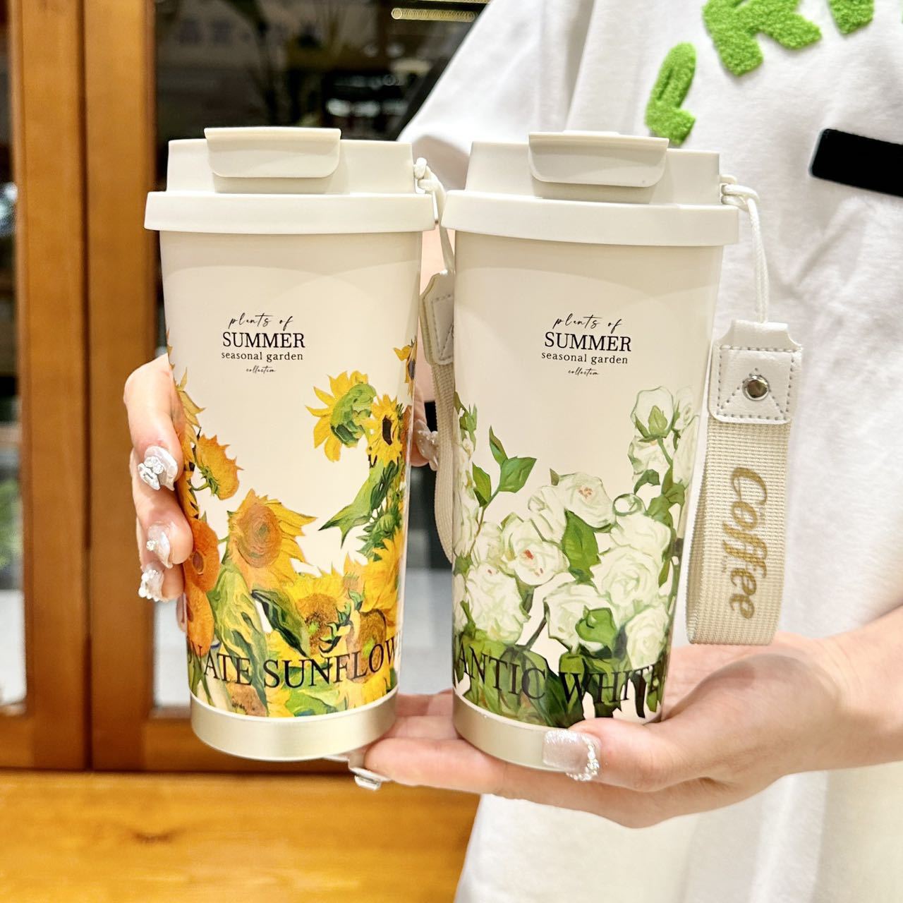 Summer Garden insulated cup for girls, high appearance level coffee cup with straw, 316 stainless steel portable double drinking cup Specification drawing