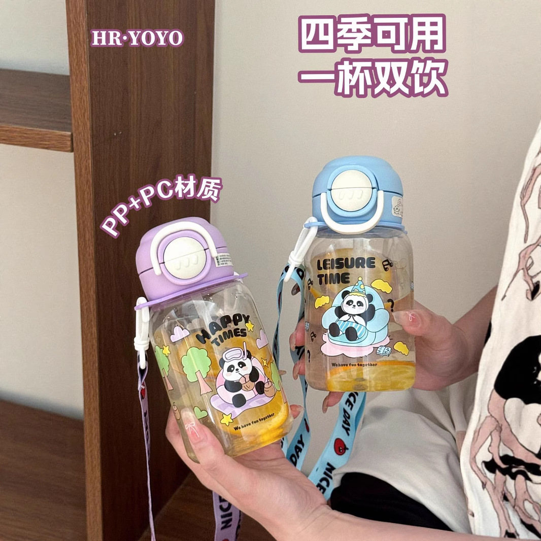 2025 New large-capacity straw cup, cartoon backpack water cup, plastic cup for students to go to school, cute drinking cup for children Application Scenario