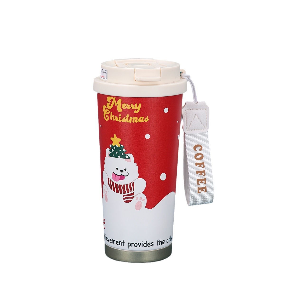 Creative cartoon Christmas 316 stainless steel insulated cup, high appearance level girls' coffee cup, portable double-drinking sling cup Item Picture