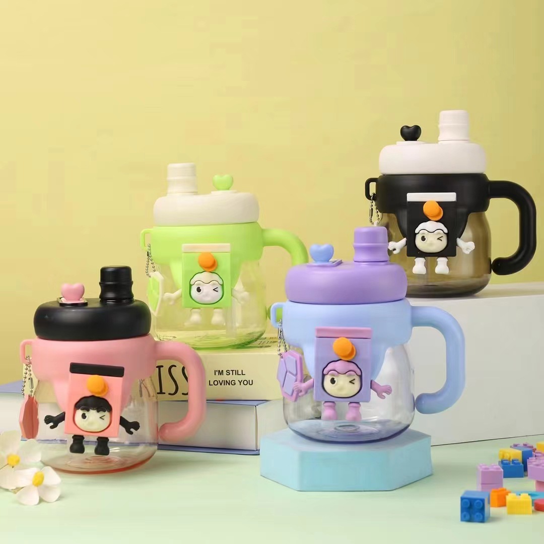 High appearance level female handle straw cup, office tea making cup, student water cup, heat-resistant and shock-resistant plush handle cup full figure