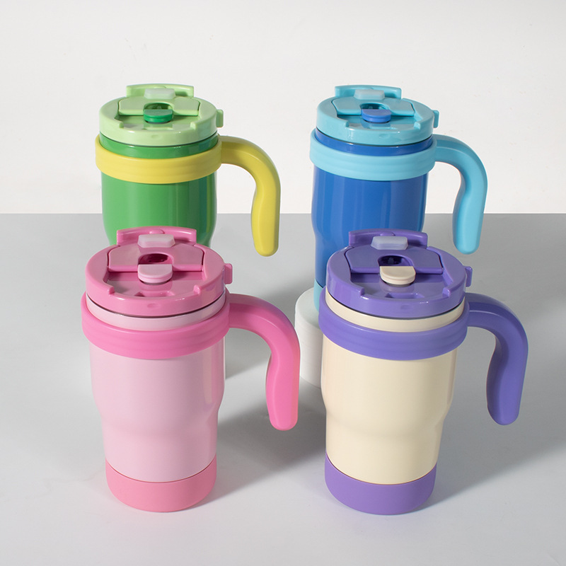 2024 New Reduce children's insulated cup, stainless steel children's water cup, children's straw cup, handle cup, double drinking full figure