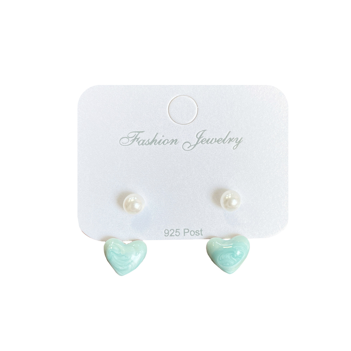 Light luxury glazed blue heart-shaped earrings, women's silver needle design sense, double-ear stud, new summer pearl earrings Item Picture