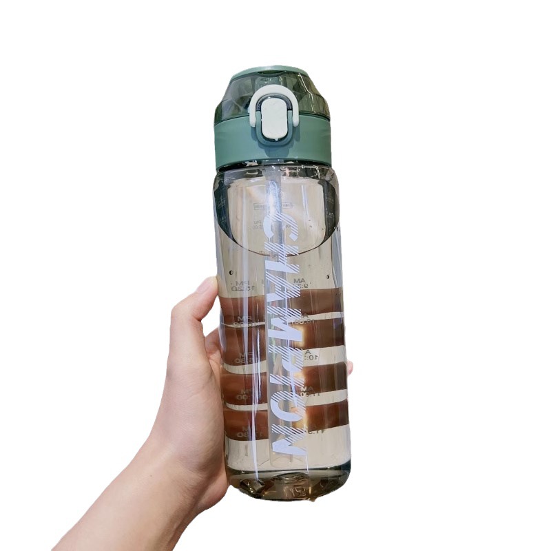 Straw cup sports and fitness water cup, plastic, high appearance level, high-temperature resistant, scale design, fresh and portable for both boys and girls Item Picture