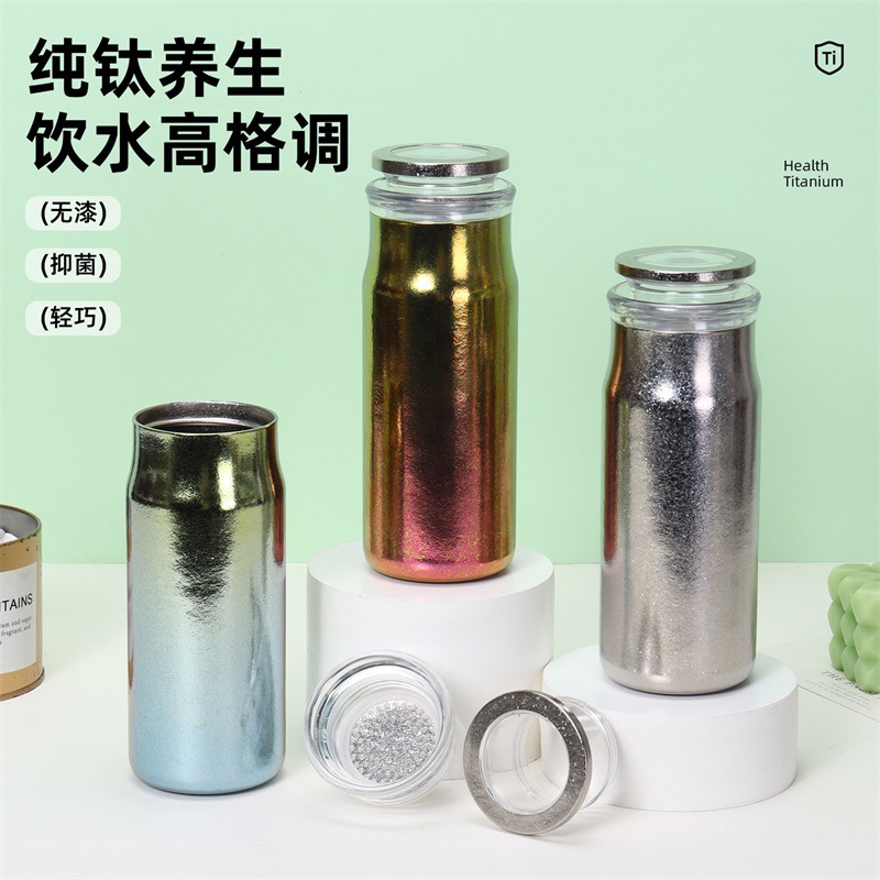 Cross-border pure titanium antibacterial insulated cup, portable and compact 370ml capacity titanium cup, outdoor portable office cold water cup details Picture