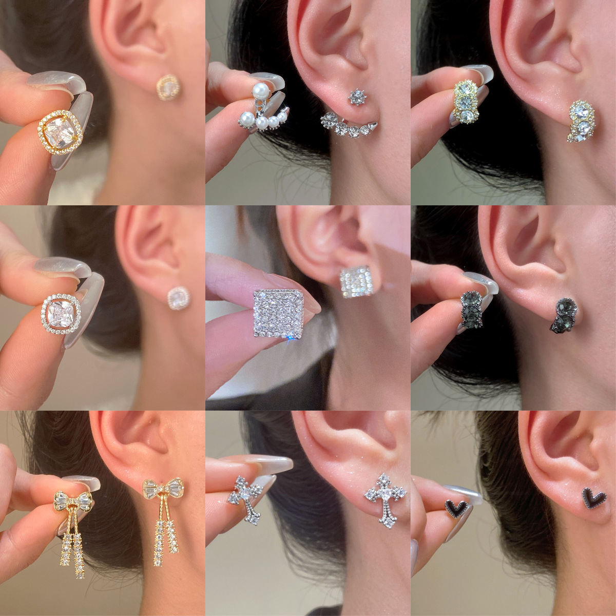 Cross-border earrings, high-end and elegant, simple geometric square stud earrings, fashionable earrings, light luxury, diamond-encrusted square sugar stud earrings for women full figure