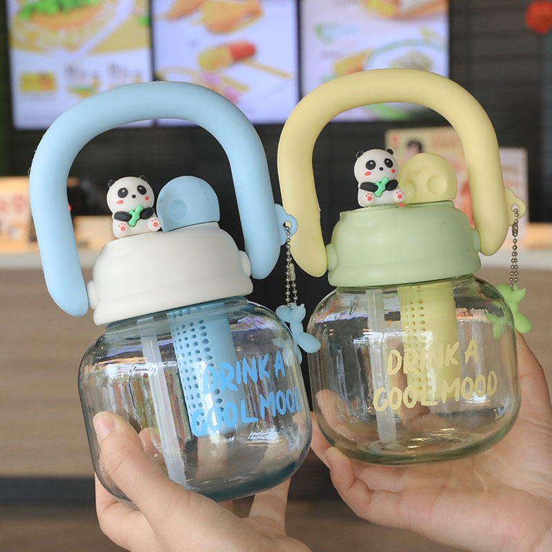 Children's water cups, light luxury and high-end feel, hand-held water bottles, sports water bottles, straw cups, double-drinking plastic cups, cartoon big-bellied cups Specification drawing
