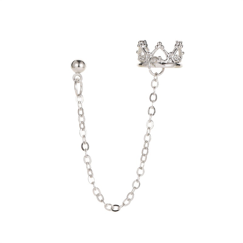 European and American long earless earrings, crown U-shaped ear clips, hollowed-out heart, retro stud earrings, non-mainstream earrings wholesale Item Picture
