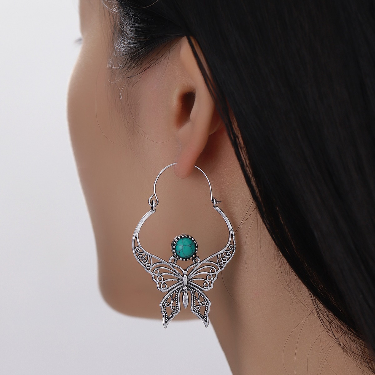 Wholesale of cross-border earrings from Europe and America, Bohemian ethnic style, gold and silver, turquoise decorated earrings and stud earrings for women Specification drawing