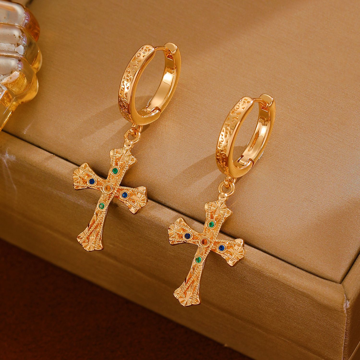 European and American cross-border jewelry, Xiyin copper inlaid zircon cross pendant ear buckle, fashionable and individual design sense earrings for women Application Scenario